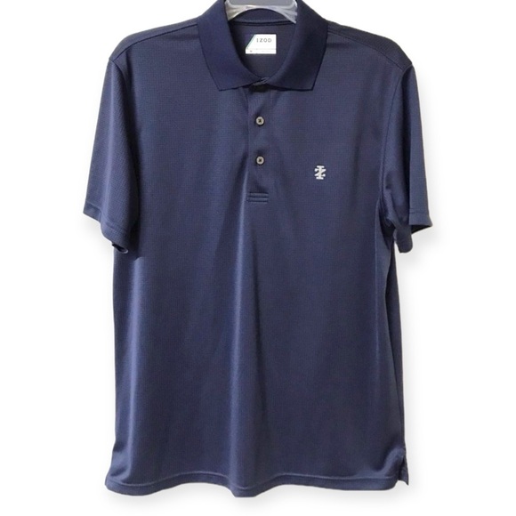 Izod Other - Izod Golf Mens Medium Polo Shirt Short Sleeves Polyester Logo Navy Blue